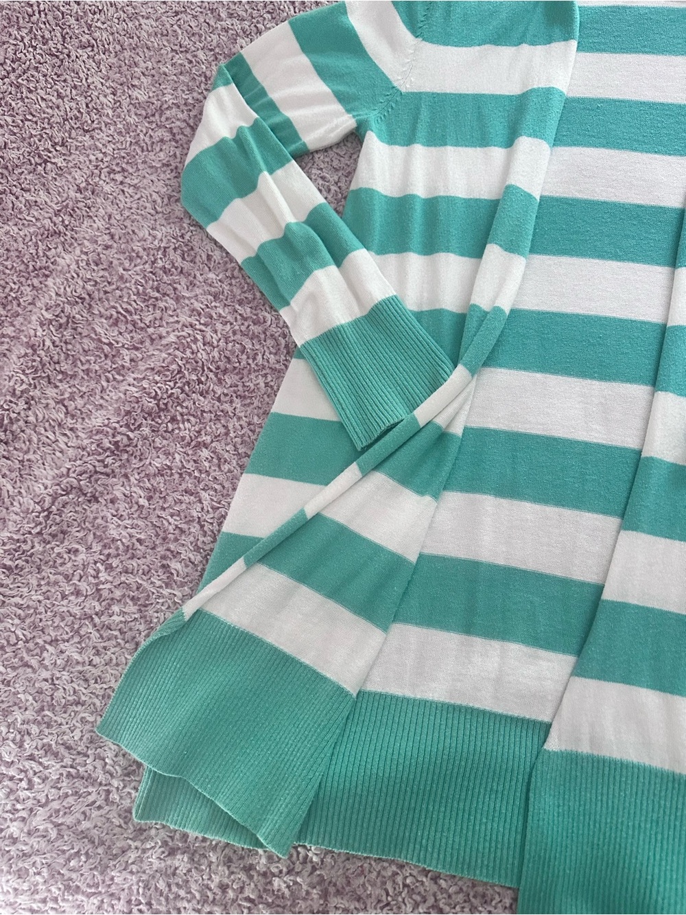 89th & Madison Mint Green and White Striped Open-Front Cardigan - Picture 3 of 4